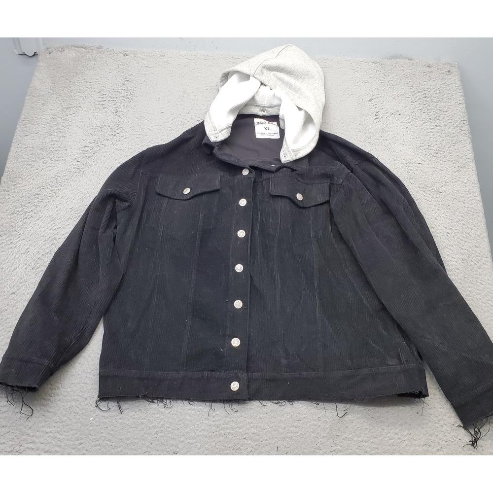 White Birch Corduroy Jacket Men XL Black Gray Removable Hood Pocket Button Front